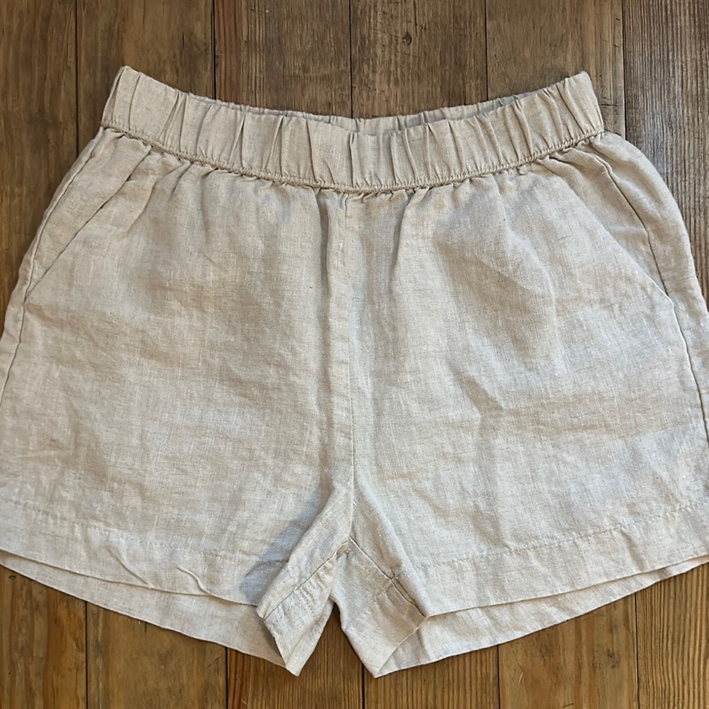 Philosophy High Waist Linen Shorts - Light Beige